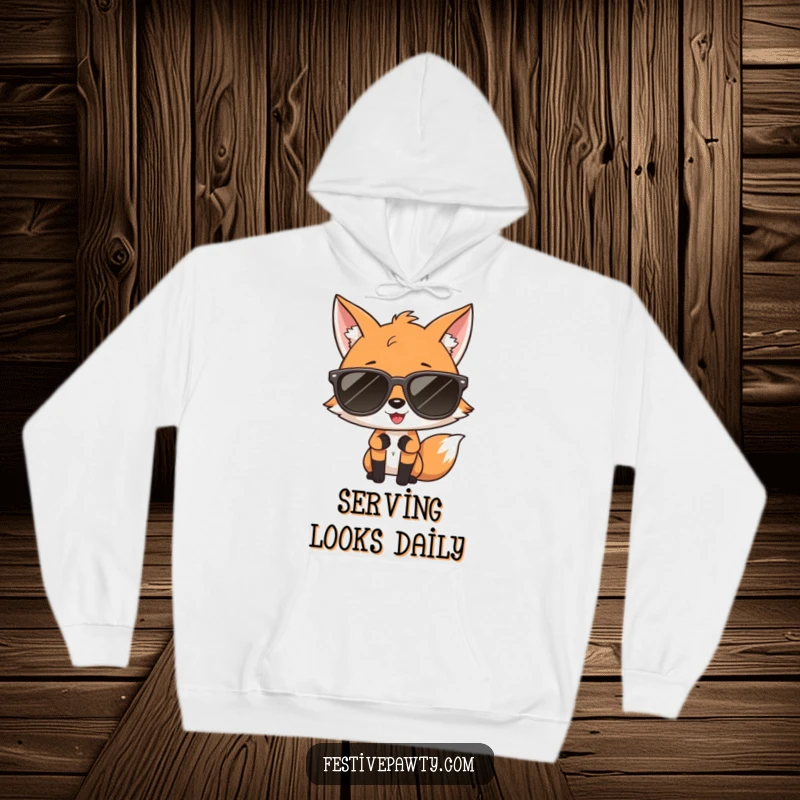 Funny hoodie with a sassy fox sporting large sunglasses and striking a diva pose, merging comfort with cool.