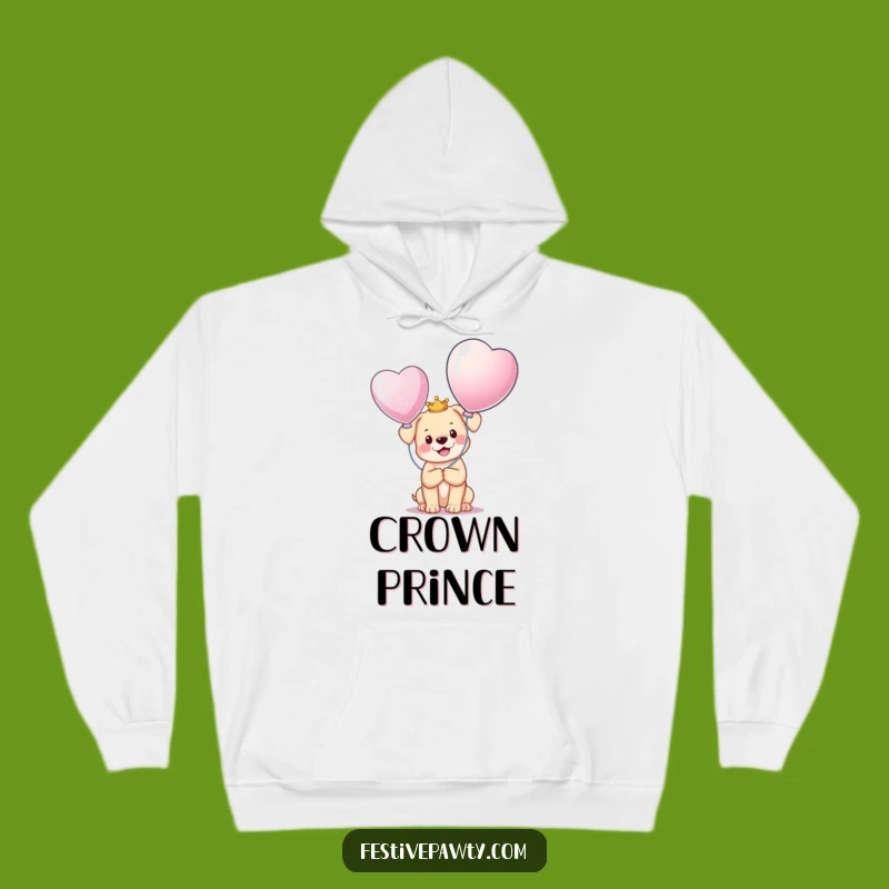 Funny Puppy King Hoodie: Cozy Crowned Dog with Balloon, the Ultimate Funny Gift!