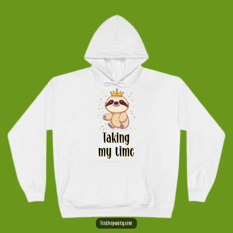 Funny Sloth King Hoodie: Cheerful Sloth Confetti Sweatshirt for Cozy Relaxation