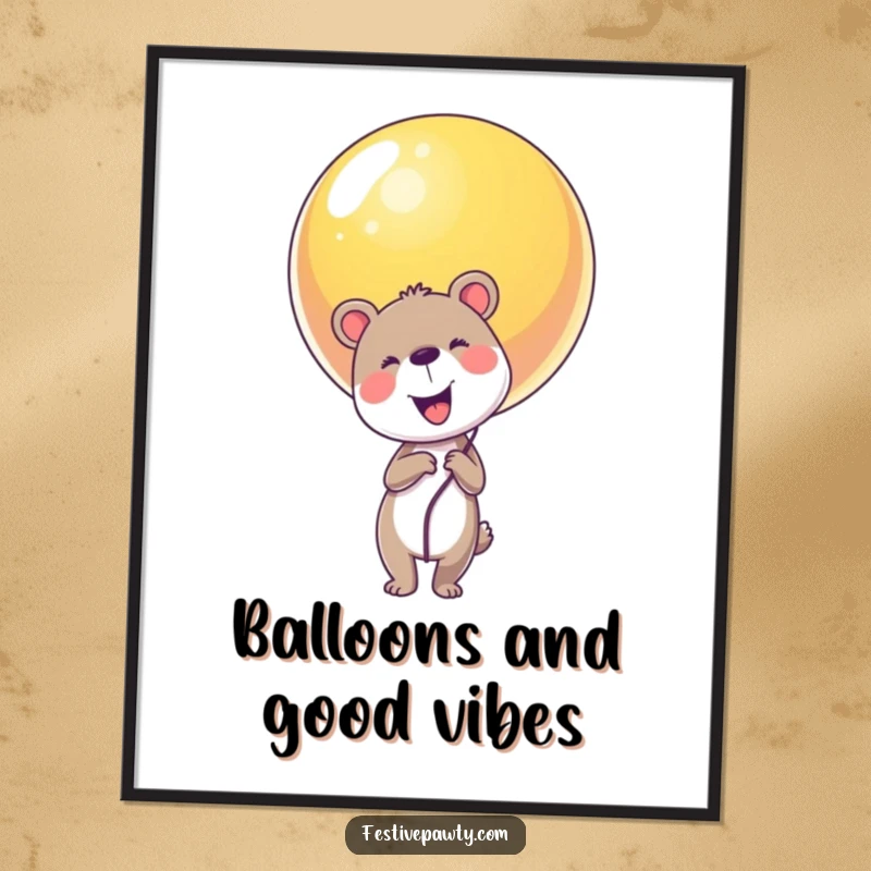 Funny Free Printable Animal Art: A joyful animal character holding a gigantic, brightly colored balloon.