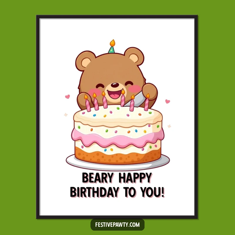 Free Printable Wall Art: Bear's Cake Joy, Funny Downloadable Decor for Sweet Spaces