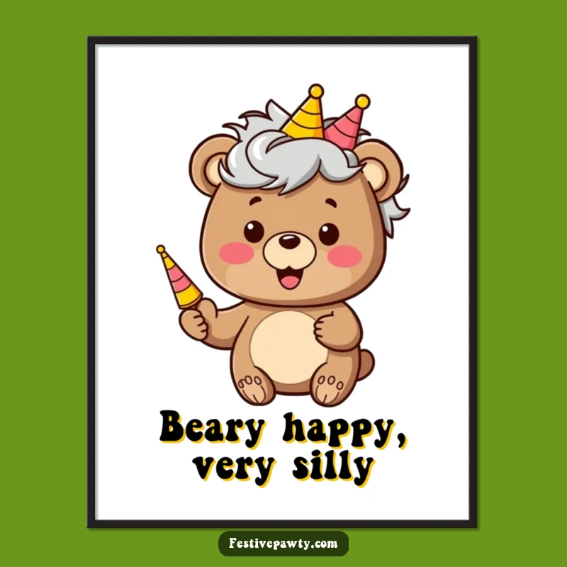Free Printable Wall Art: Humorous Bear Wig Party Horn Laughable Downloadable Artwork