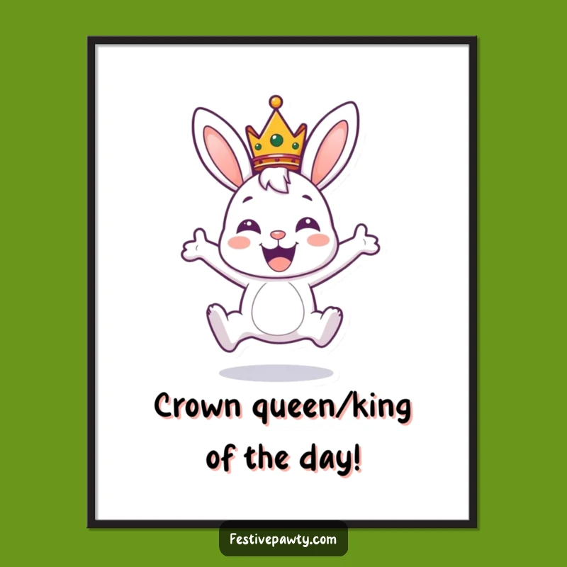 Free Printable Bunny Wall Art - Whimsical Crowned Leap Downloadable Decor
