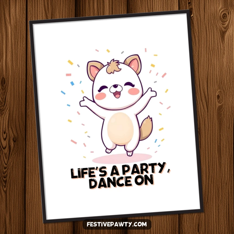 Funny Free Printable Animal Art: A jubilant animal character dancing energetically with confetti falling all around.