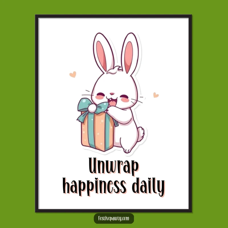 Free Printable Excited Rabbit Wall Art - Gift Opening Digital Download Decor