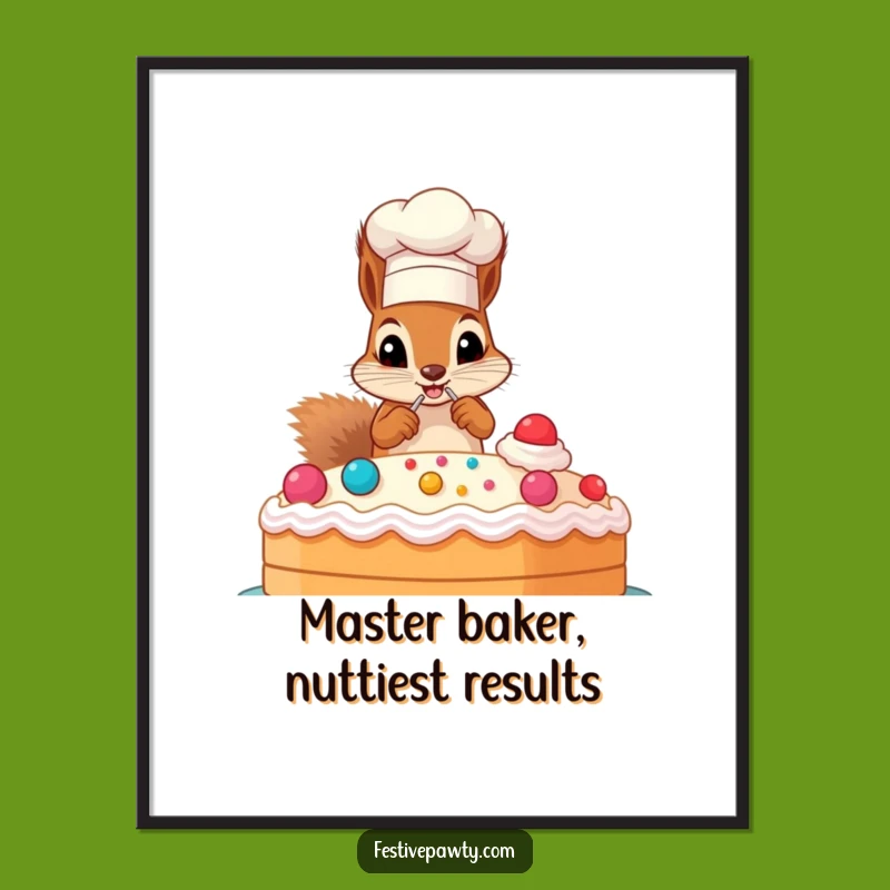 Free Printable Wall Art: Chef Squirrel Decorating Cake Funny Downloadable Decor