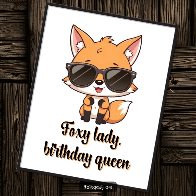 Funny Free Printable Wall Art: A chic fox in oversized sunglasses striking a confident diva pose, bringing bold personality to any wall.