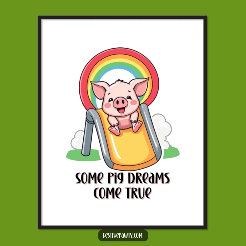 Free Printable Wall Art: Funny Pig Rainbow Slide Art, Downloadable!