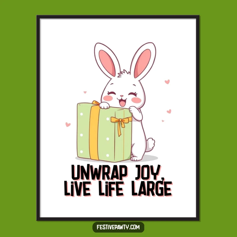Free Printable Wall Art: Funny Rabbit Unwrapping Gift - Humorous Downloadable Decor!
