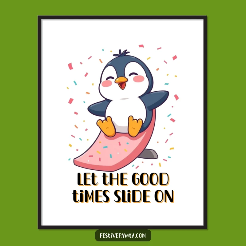 Free Printable Wall Art: Giggling Penguin Slide - Humorous Downloadable Decor