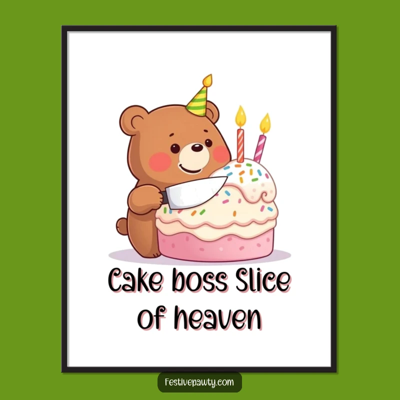 Free Printable Wall Art: Happy Bear Cake Lover Downloadable Decor for Cozy Homes