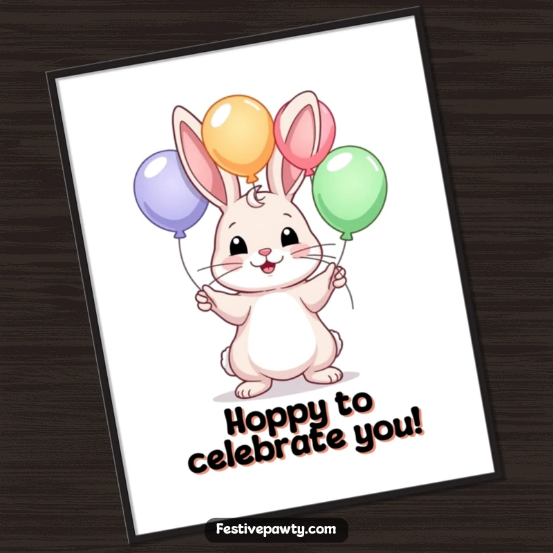 Funny Free Printable Wall Art: A joyful rabbit energetically juggling colorful balloons, adding a whimsical and playful vibe to any area.