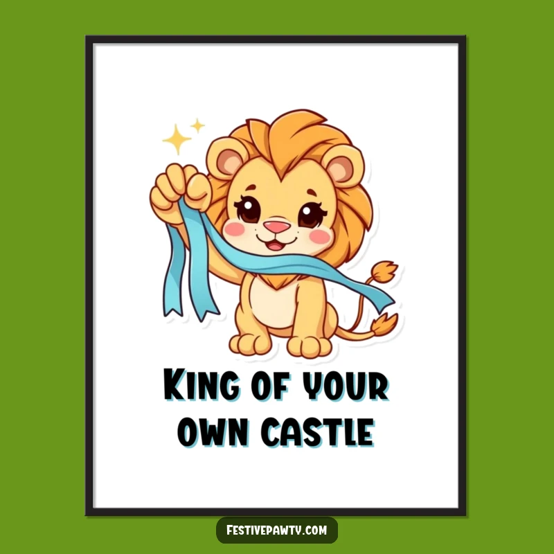 Free Printable Wall Art: Lion's Ribbon Triumph - Humorous Downloadable Decor