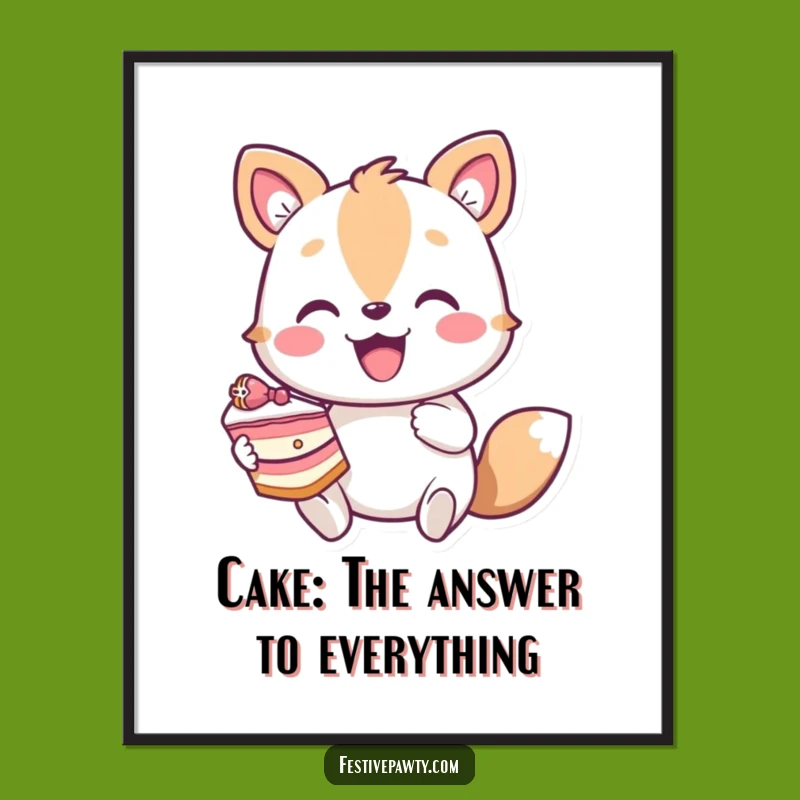 Funny Free Printable Wall Art: Enthusiastic Animal Cake Lover Downloadable Decor