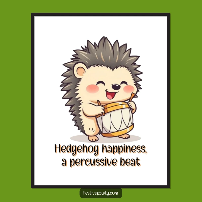 Funny Free Printable Wall Art: Hedgehog Drummer, Quirky Downloadable Decor