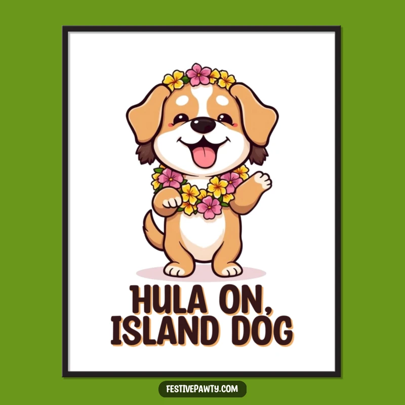 Free Printable Wall Art: Hula Dog Lei Funny Downloadable Decor