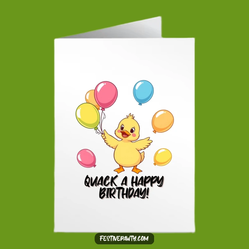 Cheerful Duck Juggling Balloons: Free Printable Birthday Card Fun!