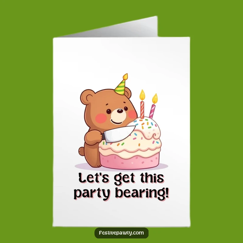 Free Printable Bear Birthday Card: Cake Lover Downloadable Gift for Sweet Celebrations