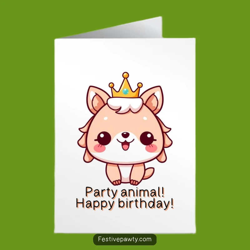Free Printable Birthday Card: Festive Animal Crown Cheer - Party Downloadable Gift