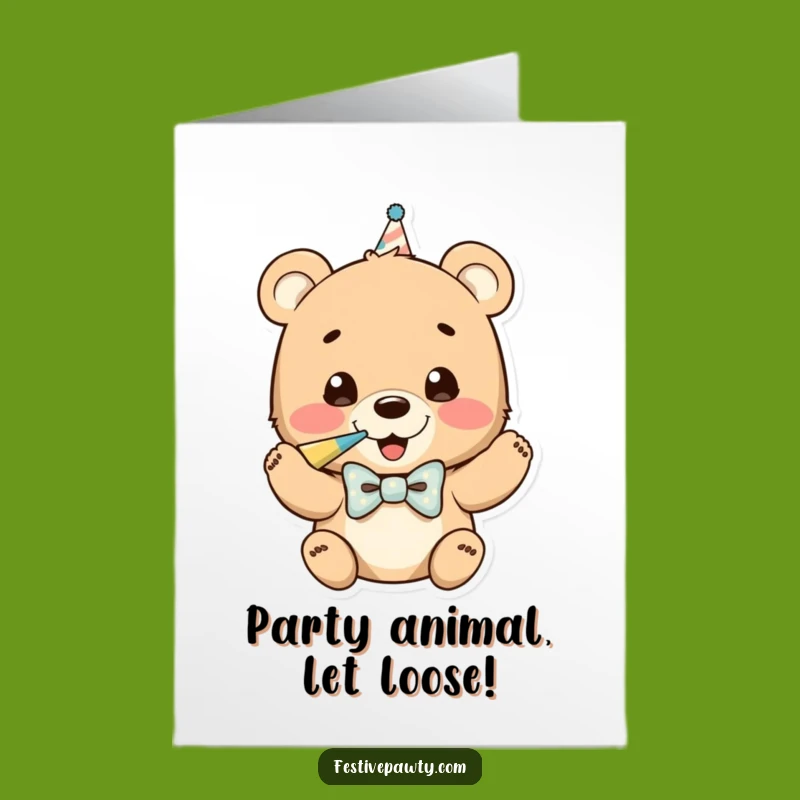 Free Printable Birthday Card: Funny Bear Cub Party Horn Downloadable Gift for Him