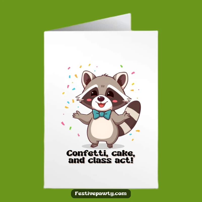 Free Printable Birthday Card: Funny Raccoon Bowtie Confetti Juggler Downloadable Gift