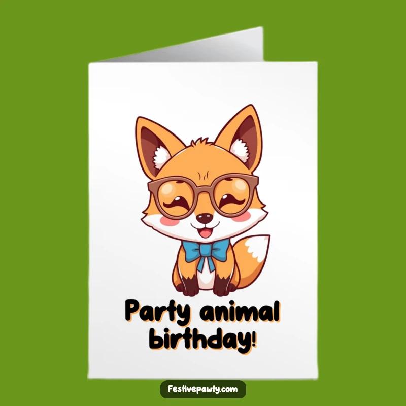 Free Printable Birthday Card Joyful Fox Party Glasses - Funny Downloadable Gift