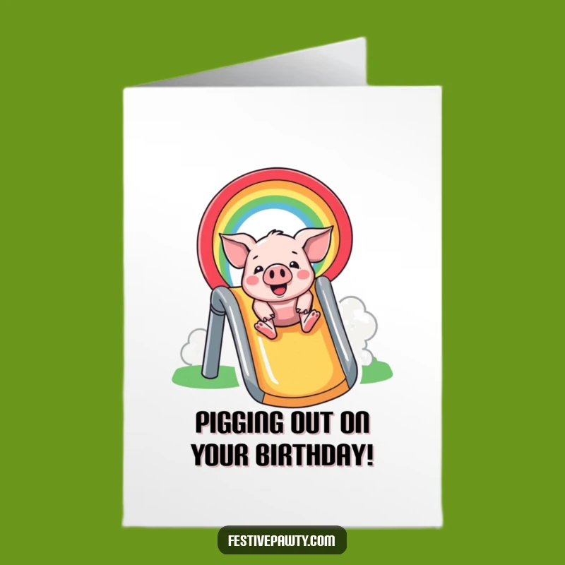 Free Printable Birthday Card: Funny Pig Rainbow Slide Downloadable Gift!