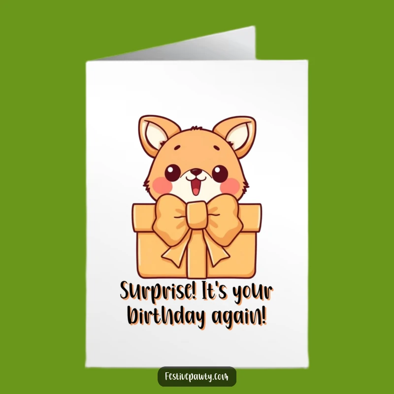 Free Printable Birthday Card: Surprise Animal Gift Bow Funny Downloadable Gift