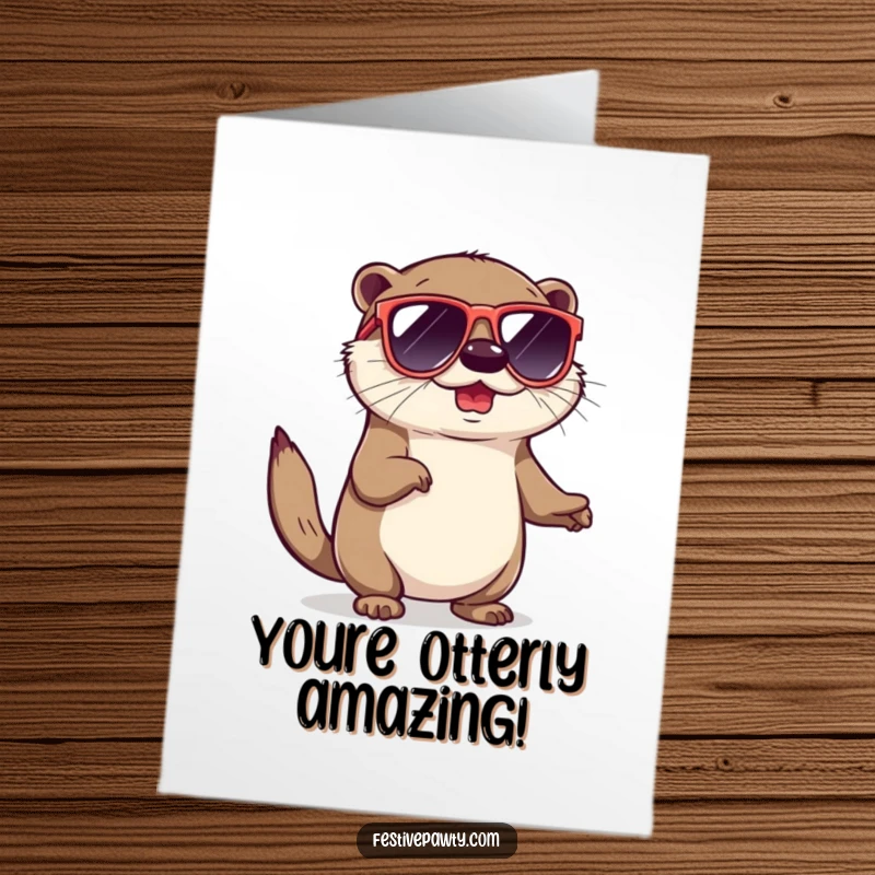 Funny Free Printable Birthday Card: Playful otter in oversized sunglasses does a cool shimmy, celebrating in style.