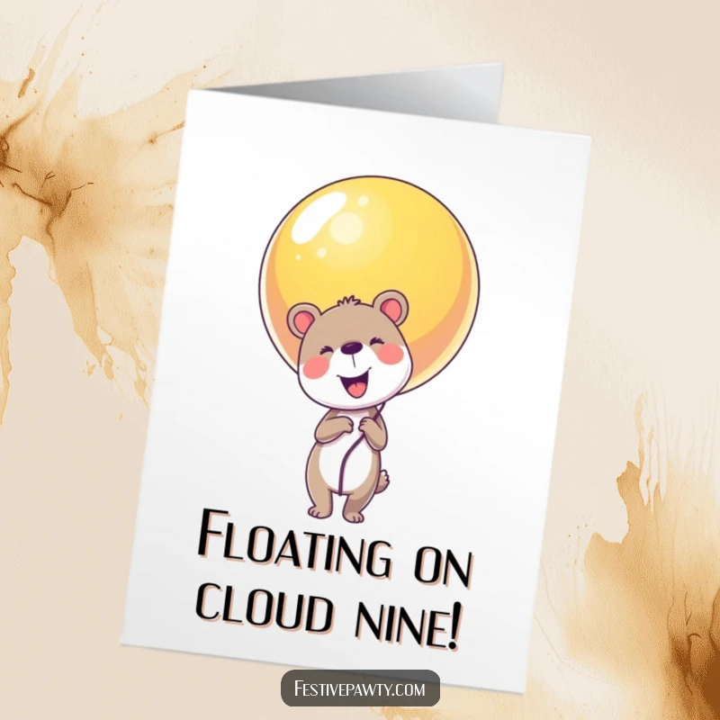 Funny Free Printable Animal Congrats Card: A joyful animal holding a giant, colorful balloon to celebrate success.