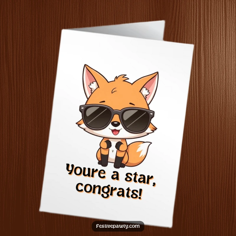 Funny Free Printable Congratulations Card: A glamorous fox in oversized sunglasses striking a confident diva pose, celebrating a fantastic achievement.