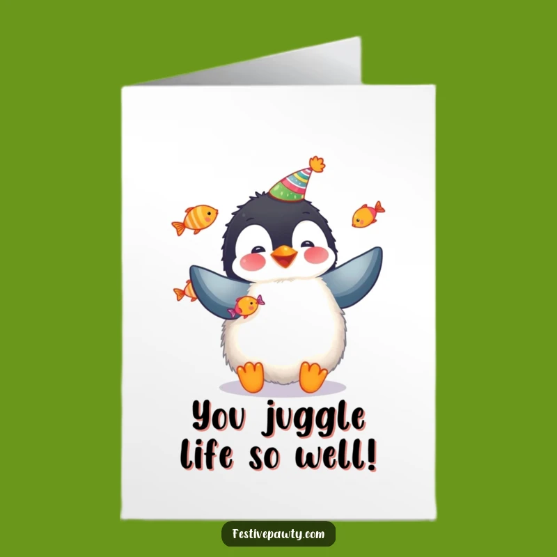 Free Printable Congrats Card: Penguin Juggler Celebration