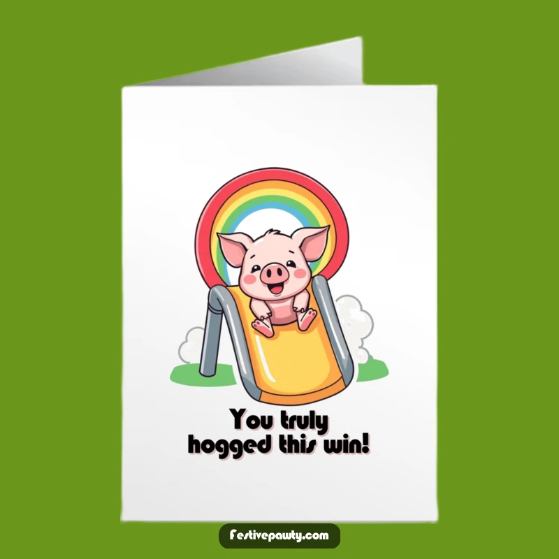 Free Printable Congrats Card: Pig Rainbow Slide Cheer, Gift!