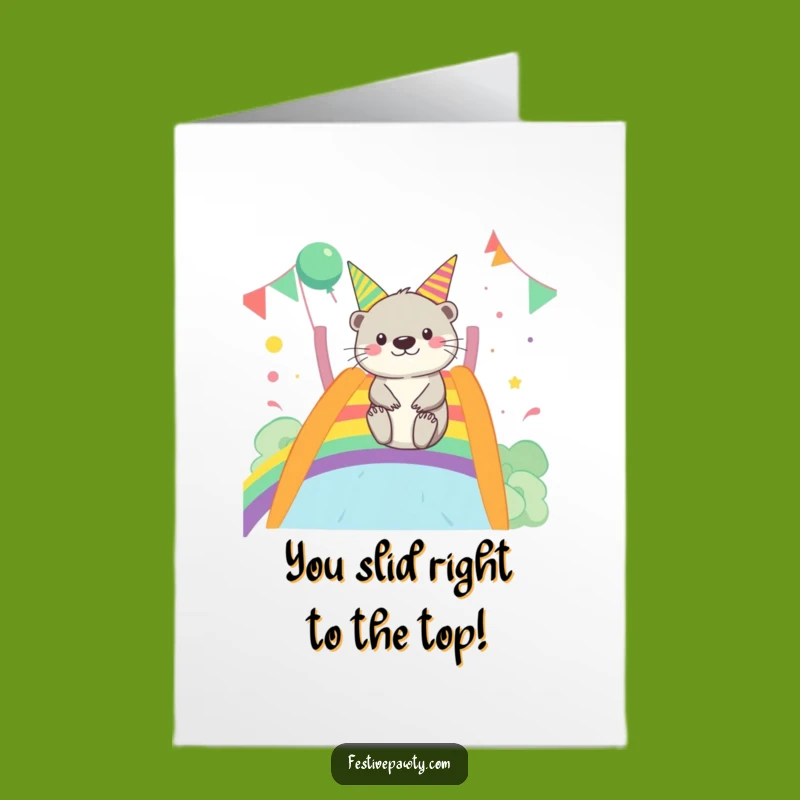 Free Printable Otter Congrats Card: Merry Rainbow Slide Celebration Downloadable