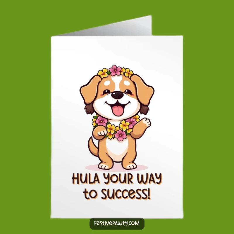 Free Printable Congrats Card: Hula Dog Lei Downloadable Celebration