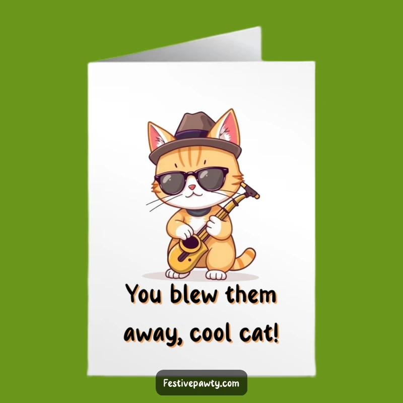 Free Printable Congrats Card: Cool Cat Sax Player Downloadable Celebration