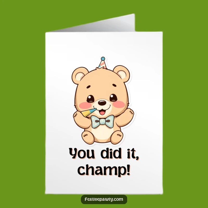 Free Printable Congrats Card: Funny Bear Cub Party Horn Downloadable Gift for Any Occasion