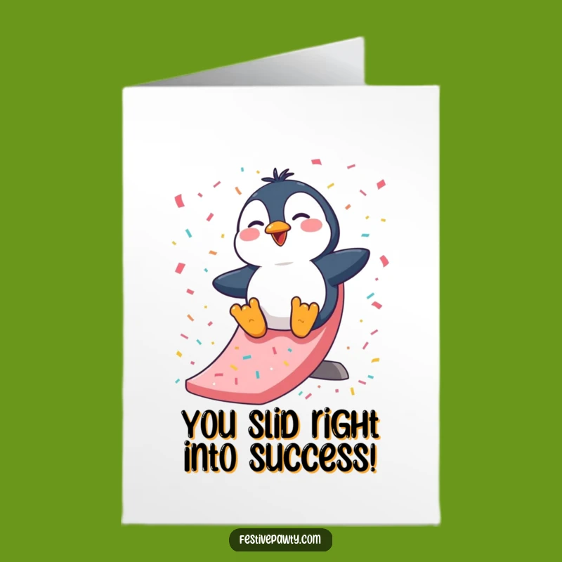 Free Printable Congrats Card: Penguin Slide Celebration - Downloadable Fun