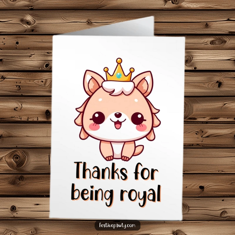 Funny Free Printable Thank You Card: Festive animal character wearing a sparkly crown, cheering to express heartfelt thanks.