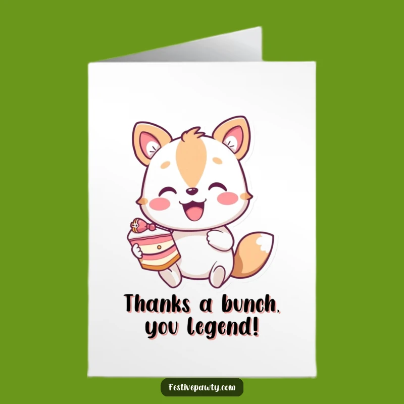 Free Printable Thank You Card: Grateful Animal with Cake Funny Downloadable Gift