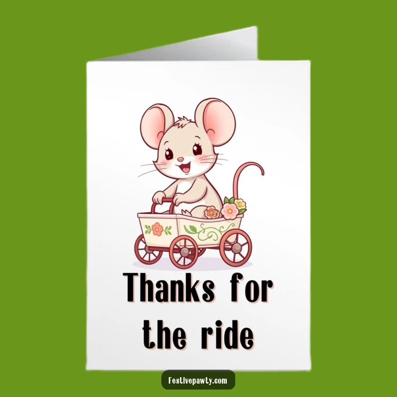 Free Printable Thank You Card: Happy Mouse Cart, Sweet Downloadable Gift
