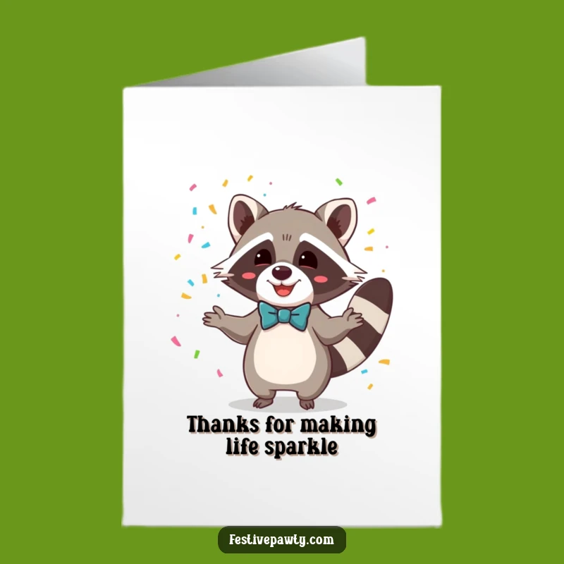 Free Printable Thank You Card: Raccoon Bowtie Confetti Juggler Downloadable Appreciation