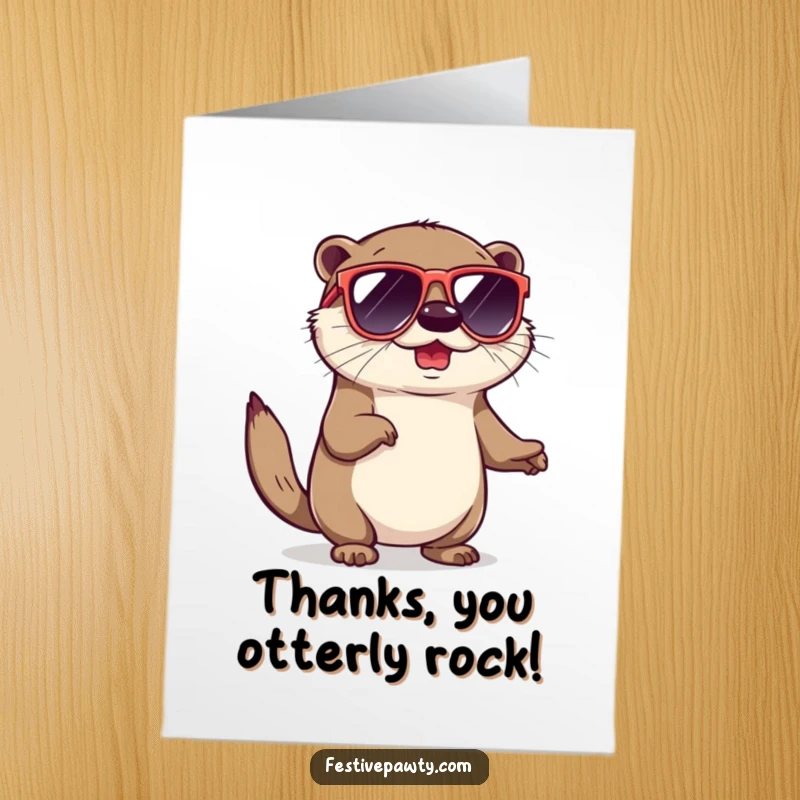 Funny Free Printable Thank You Card: A cool otter in sunglasses does a happy shimmy, expressing sincere thanks.