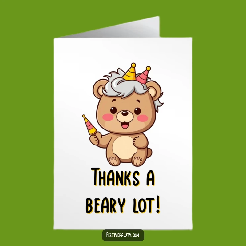 Free Printable Thank You Card: Funny Bear Wig Party Horn Humorous Downloadable Gift