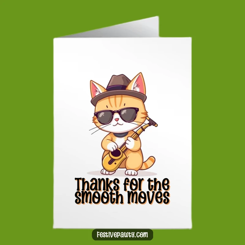 Free Printable Thank You Card: Cool Cat Saxophonist Downloadable Appreciation