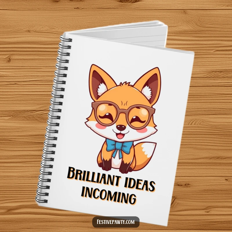 Funny joyful fox notebook cover with a dapper fox wearing novelty glasses and a bow tie, ideal for journaling.