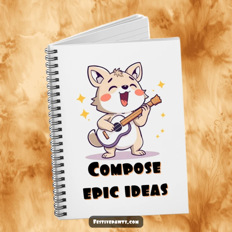 Funny notebook featuring an energetic animal character playing a loud musical instrument, perfect for jotting down musical ideas.
