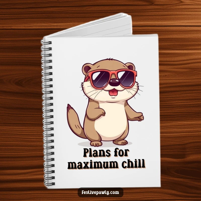 Funny notebook cover with a playful otter in cool sunglasses, doing a fun shimmy, inspiring cool and creative writing.