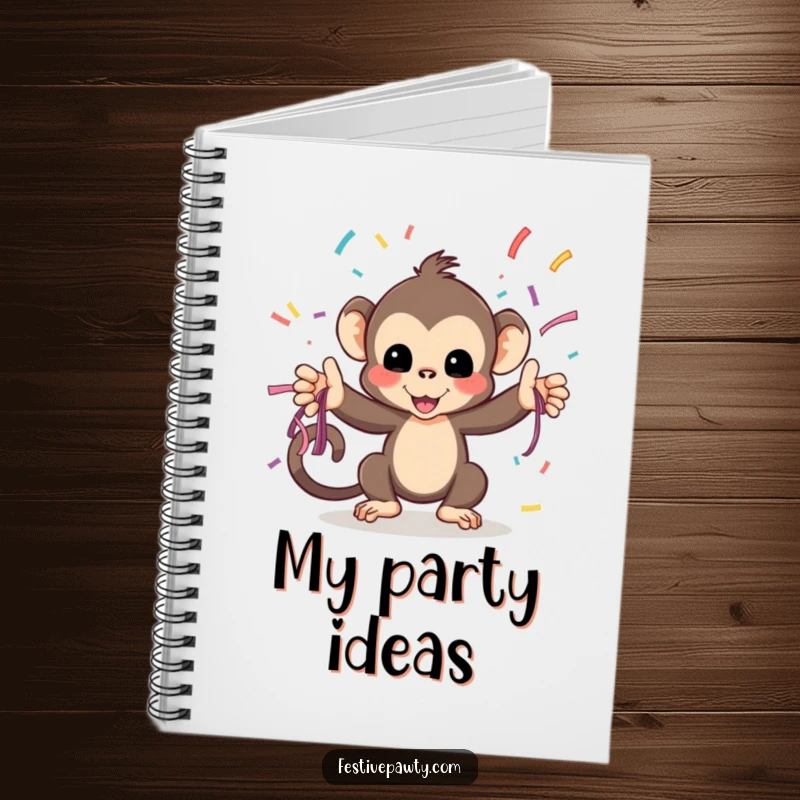 Funny Notebook: A playful monkey tosses streamers, inspiring fun and festive thoughts for all your notes.