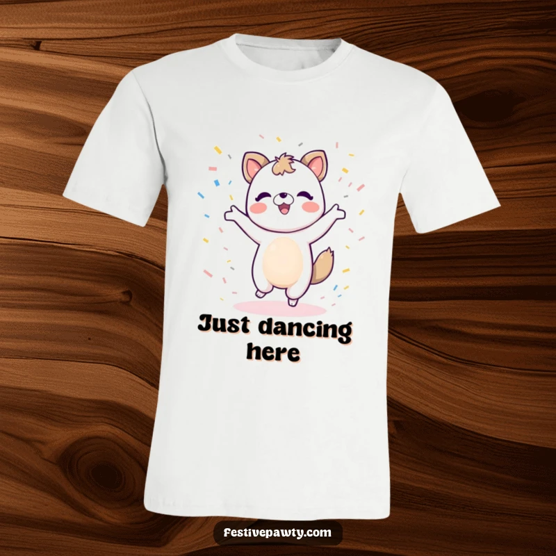 Funny animal character dancing energetically amidst a shower of colorful confetti, radiating happiness.